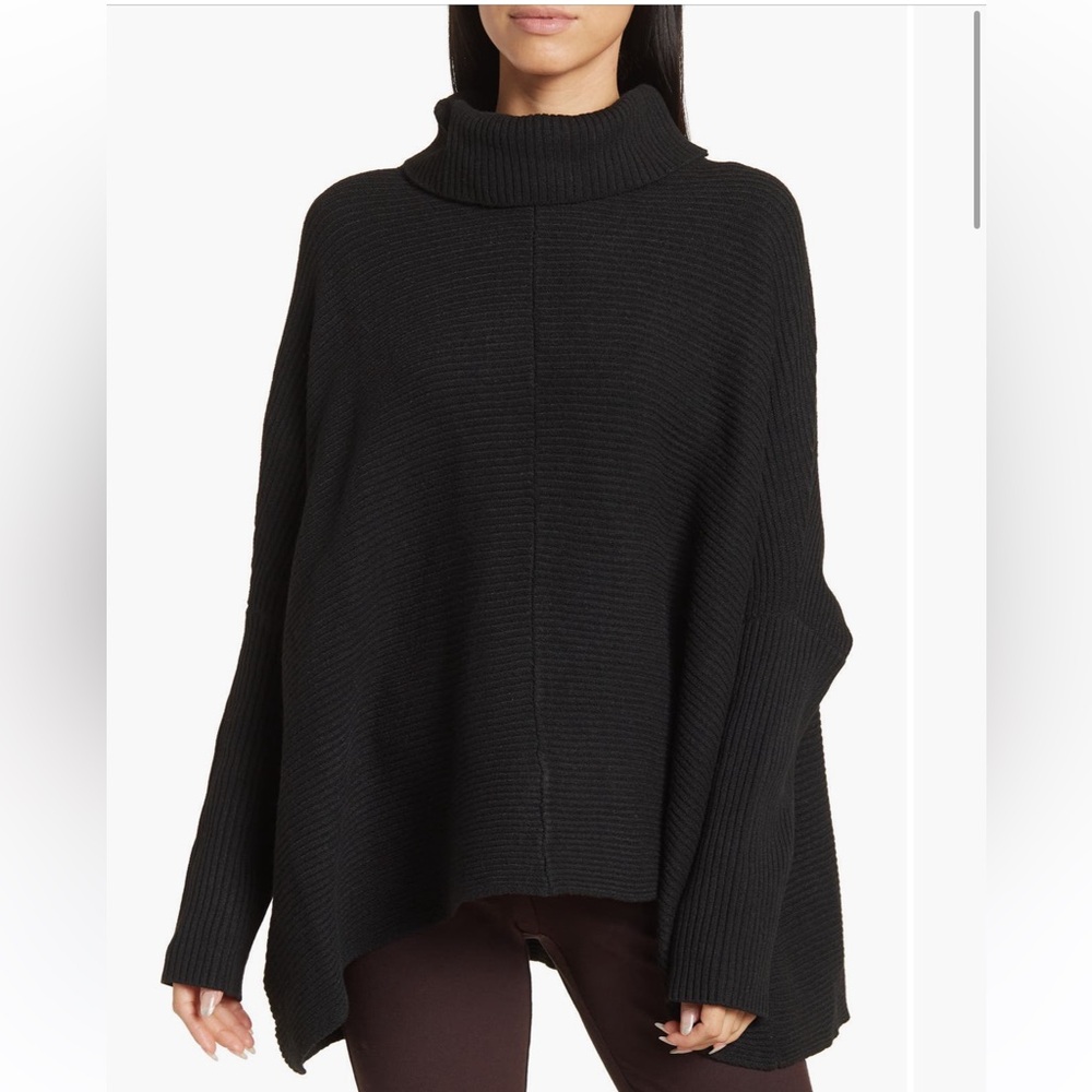 Sweet Romeo Black Turtleneck Sweater Oversized Thick Warm Ribbed Sweater S/M